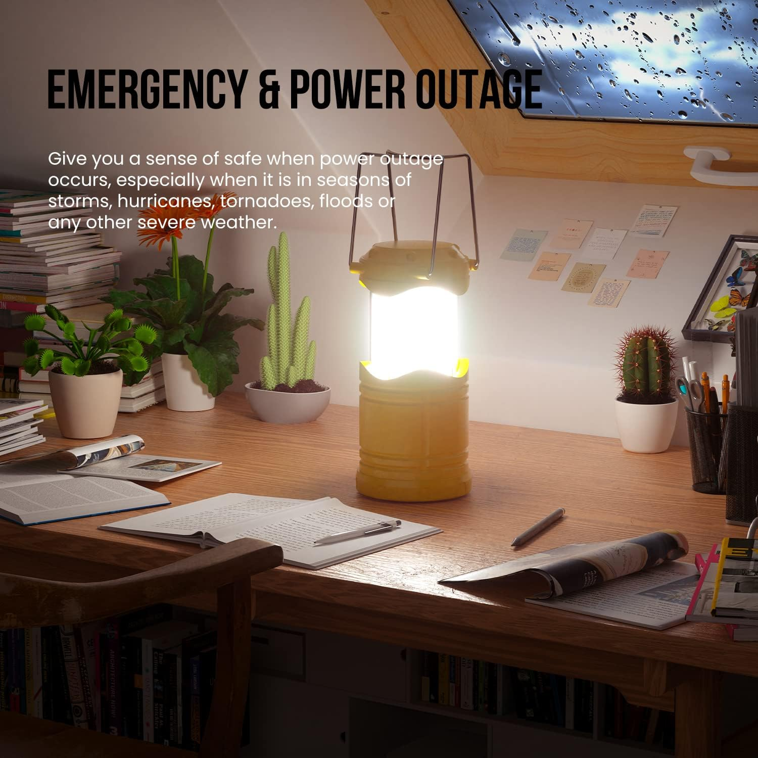 4 Pack COB Camping Lantern, Portable High Lumen Outdoor Camping Flashlight Torch Light, Bright Survival Equipment Gear Kit for Emergency, Hiking, Tent, Backpacking, Outages, Hurricanes (Yellow)