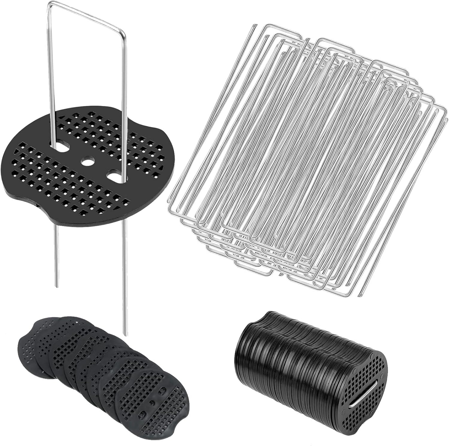 100PCS Garden Stakes Staples - Tent Pegs Heavy Duty Ground Stakes,6Inch U Shaped Landscape Staples Garden Peg,50 Washers,50 Garden Stakes,For Landscape Fabric,Ground Weed Fabric Barrier,Orchard image number 2