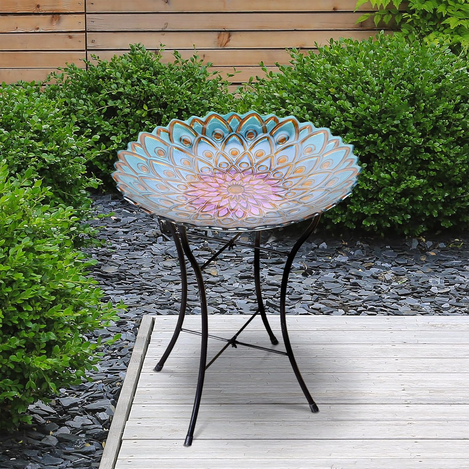 Teamson Home 17.99" Handpainted Flower Glass Birdbath, Multi image number 3