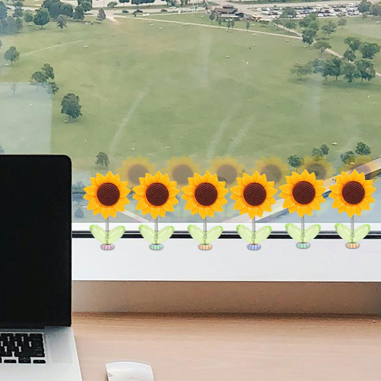 NQEUEPN 10Pcs Sunflower Car Decors, Bobble Heads for Car Dashboard Ornament Decorations Accessories for Interior image number 1