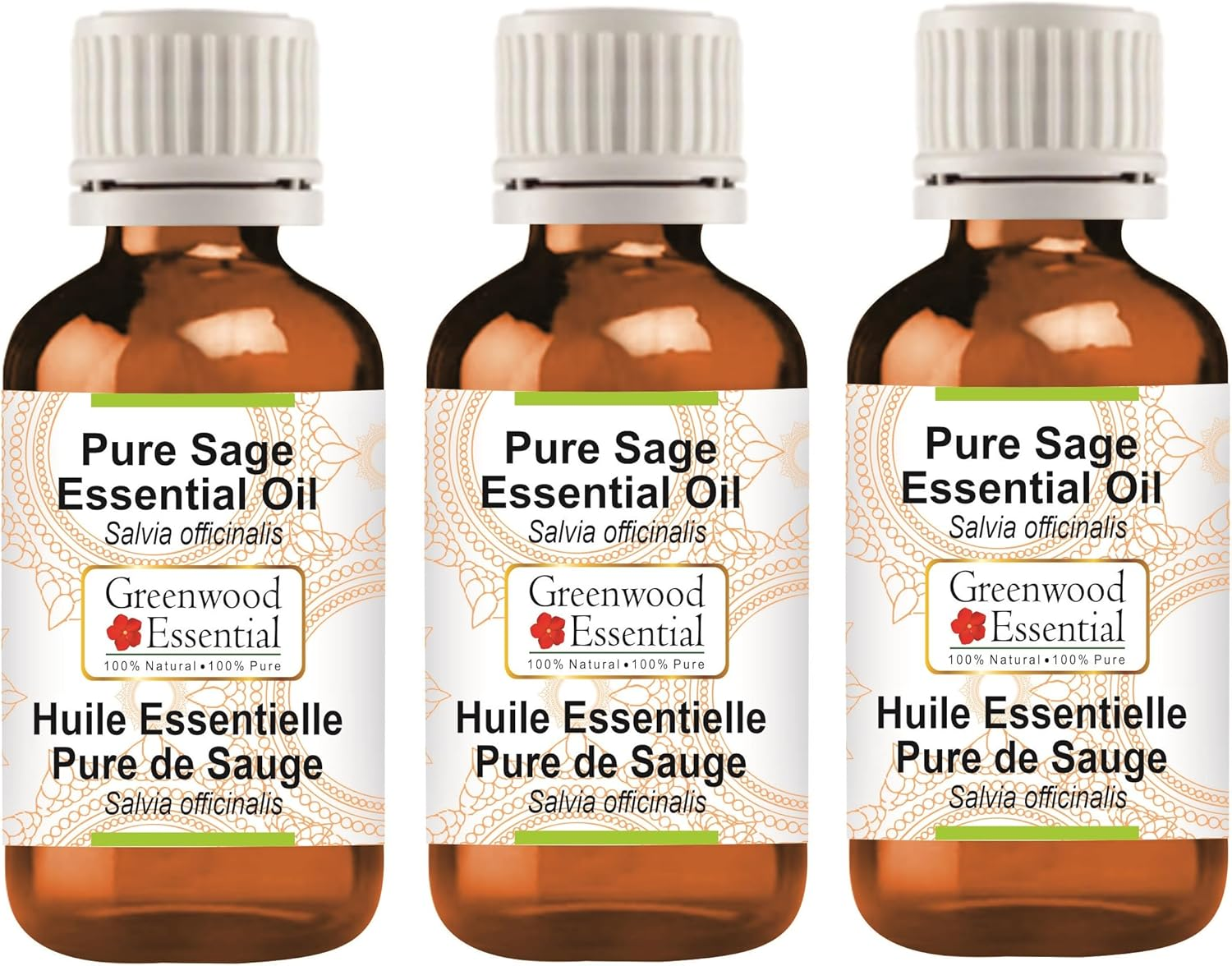 Greenwood Essential Pure Sage Essential Oil (Salvia Officinalis) Steam Distilled for Personal Care (Pack of Three) 100Ml X 3 (10Oz) image number 1