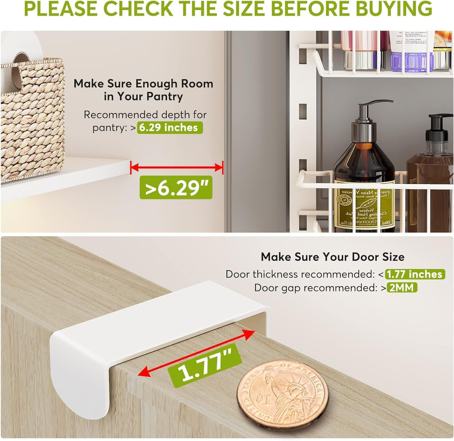 Over the Door Pantry Organizer, 8-Tier Pantry Storage with Adjustable Baskets, White Door Organization and Storage with Metal Frame, Space Saving Spice Rack for Kitchen Pantry(White) image number 5