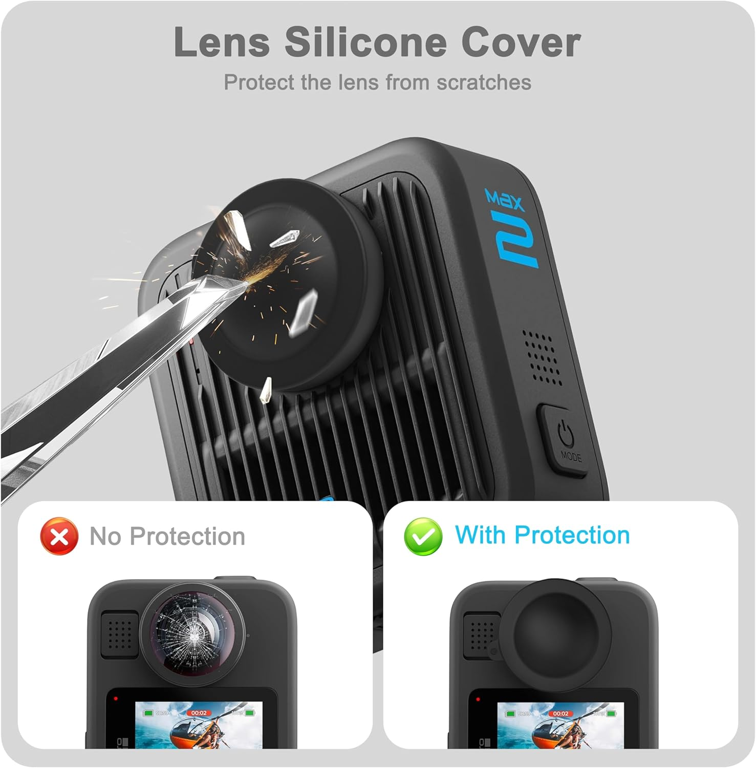 Fitstill Silicone Protective Kit Is Only for Go Pro Max 2, Silicone Protective Case + Screen Protector + Battery Side Cover + Lens Protective Cover + Adjustable Wrist Strap Max 2 Accessories