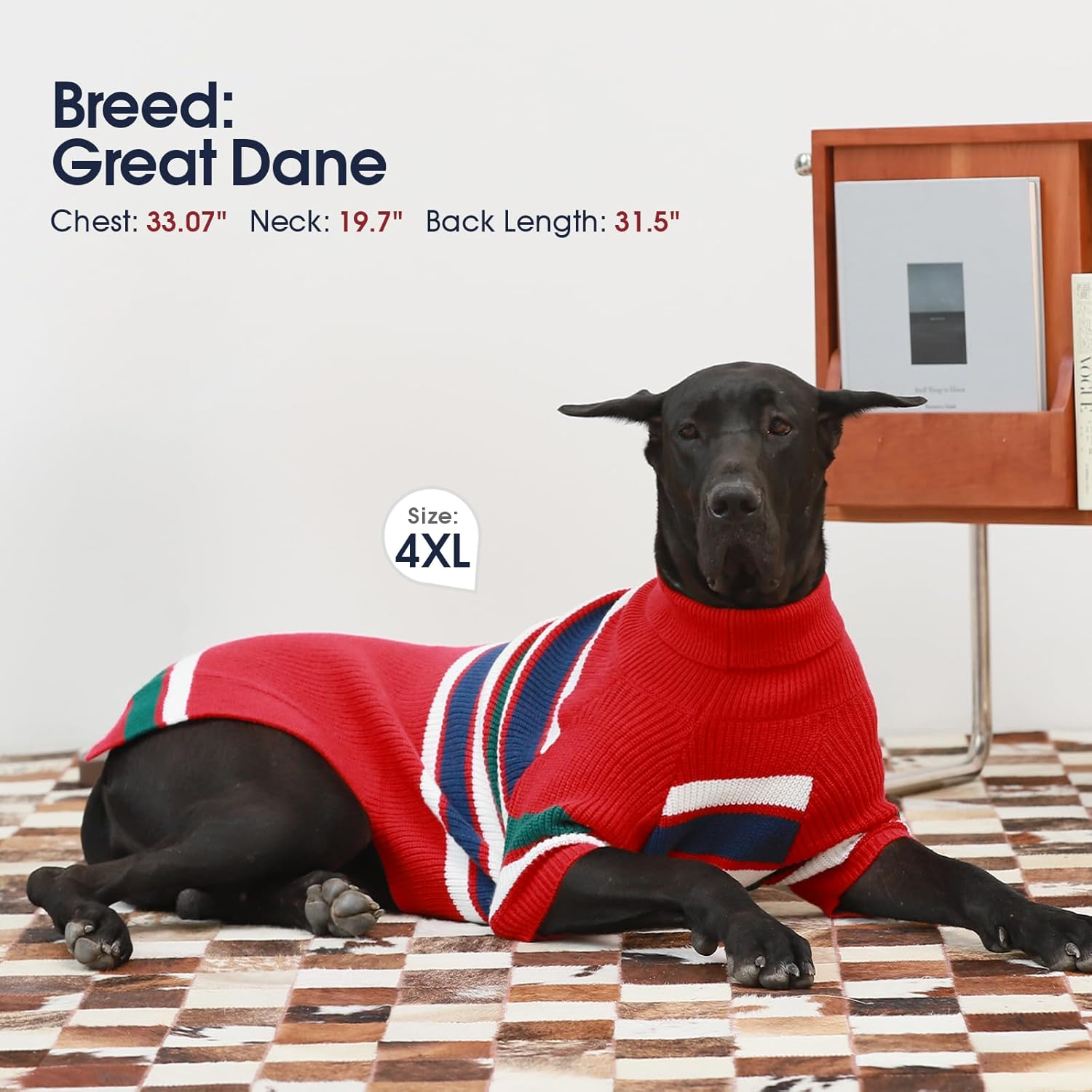 Iecoii XXL Dog Sweaters - Turtleneck Pullover for Extra Large Dogs, Holiday Christmas Dog Sweatshirt for Pitbull, Border Collie, Red image number 2