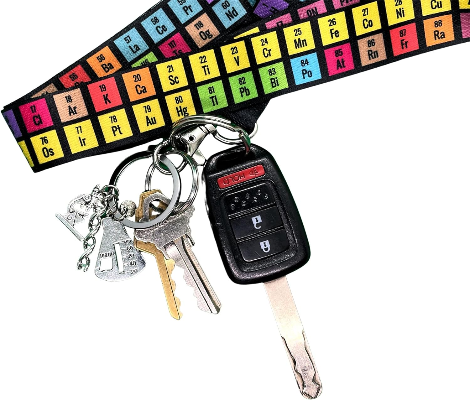 Zastic! Periodic Table of Elements Lanyard - Perfect Chemistry Gift & Great for Science Teachers - 18 Inches Long with Nerdy Keychain Charm, Black