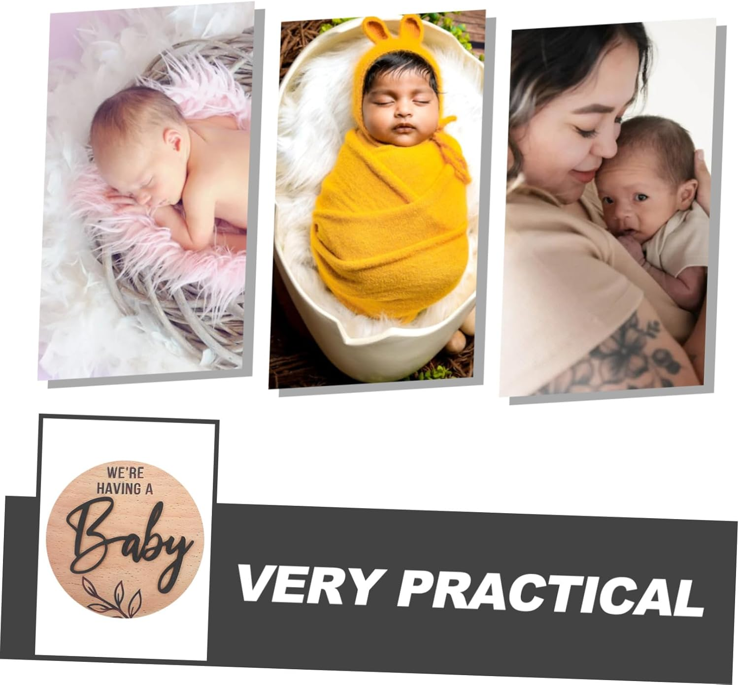 Beaupretty Arrival Sign Wooden round Birth Announcement Board for Newborn Name Display Photo Prop Door Decor for Boys and Hospital Welcome Plaque Parents image number 4