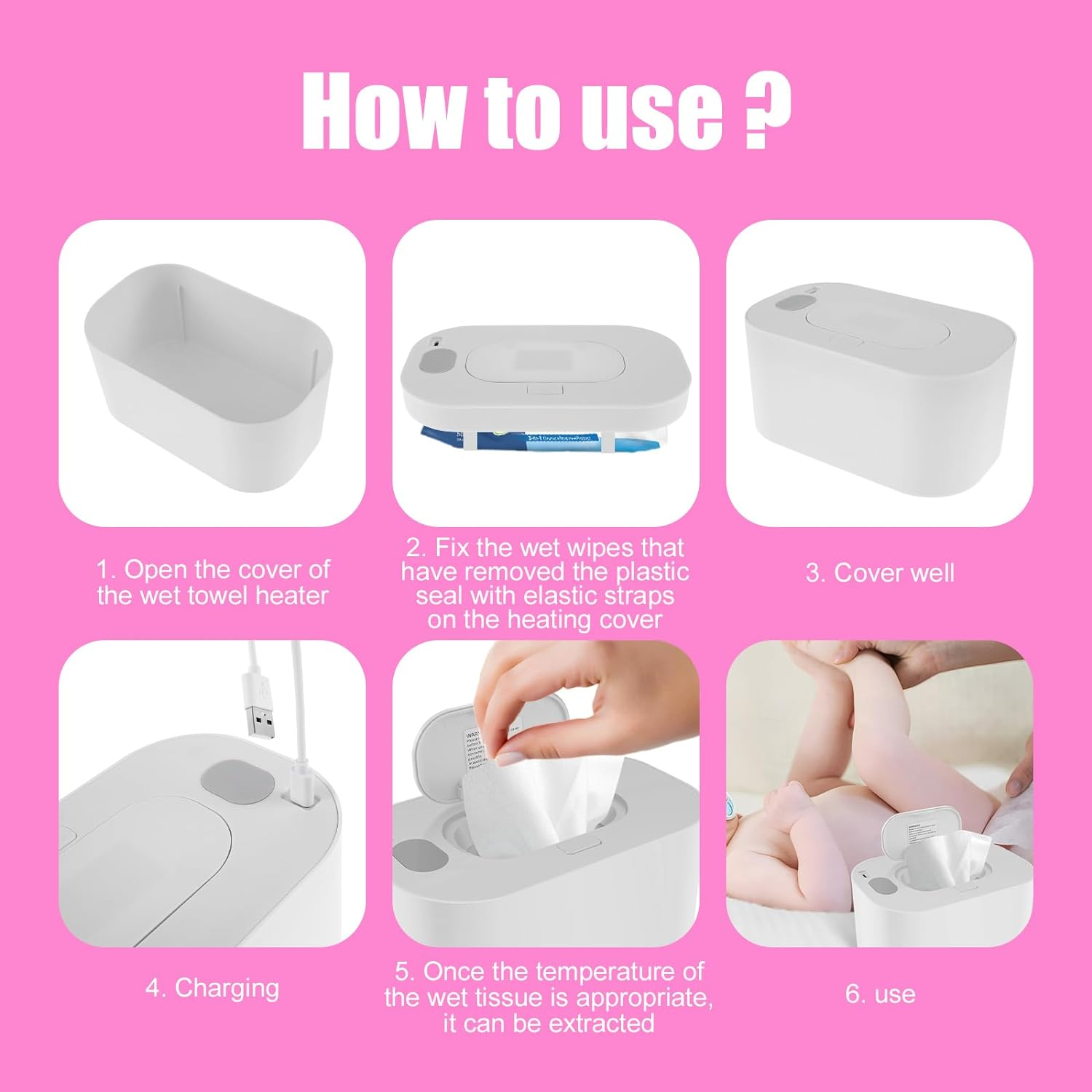 Baby Wipe Warmer Wet Wipes Heater Thermostat Baby Wipe Heater Even Heating Wet Wipes Warmer Portable Baby Wipes Dispenser Warmer Prevent Dry USB Baby Wipe Warmer Reusable for Car Home Baby Nursery 20&times;12&times;10Cm (White) image number 6