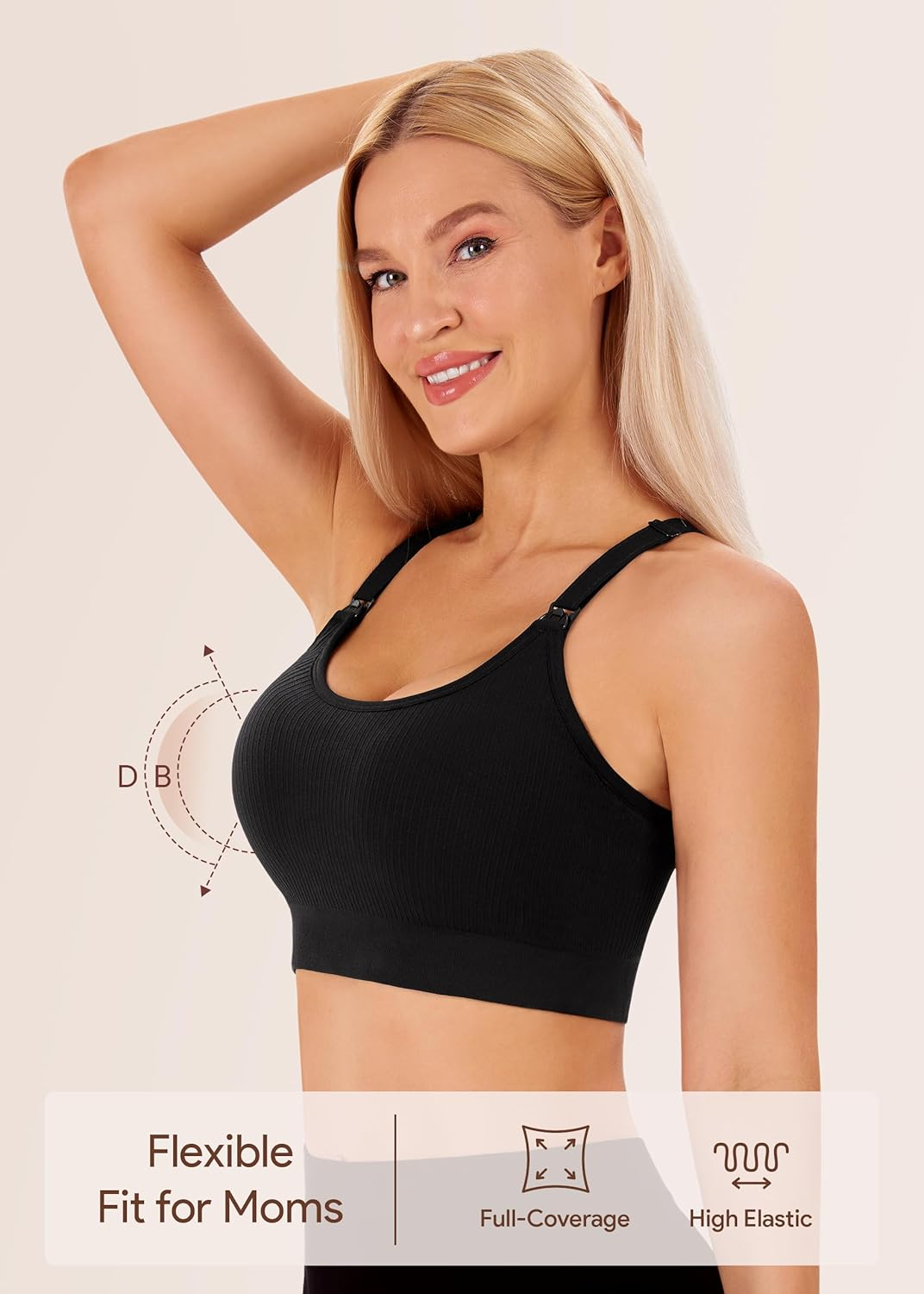 Angelhood Nursing Bras for Breastfeeding, Ribbed Nursing Sports Bra Yoga Maternity Bras Pregnancy Sleep Bralette image number 1