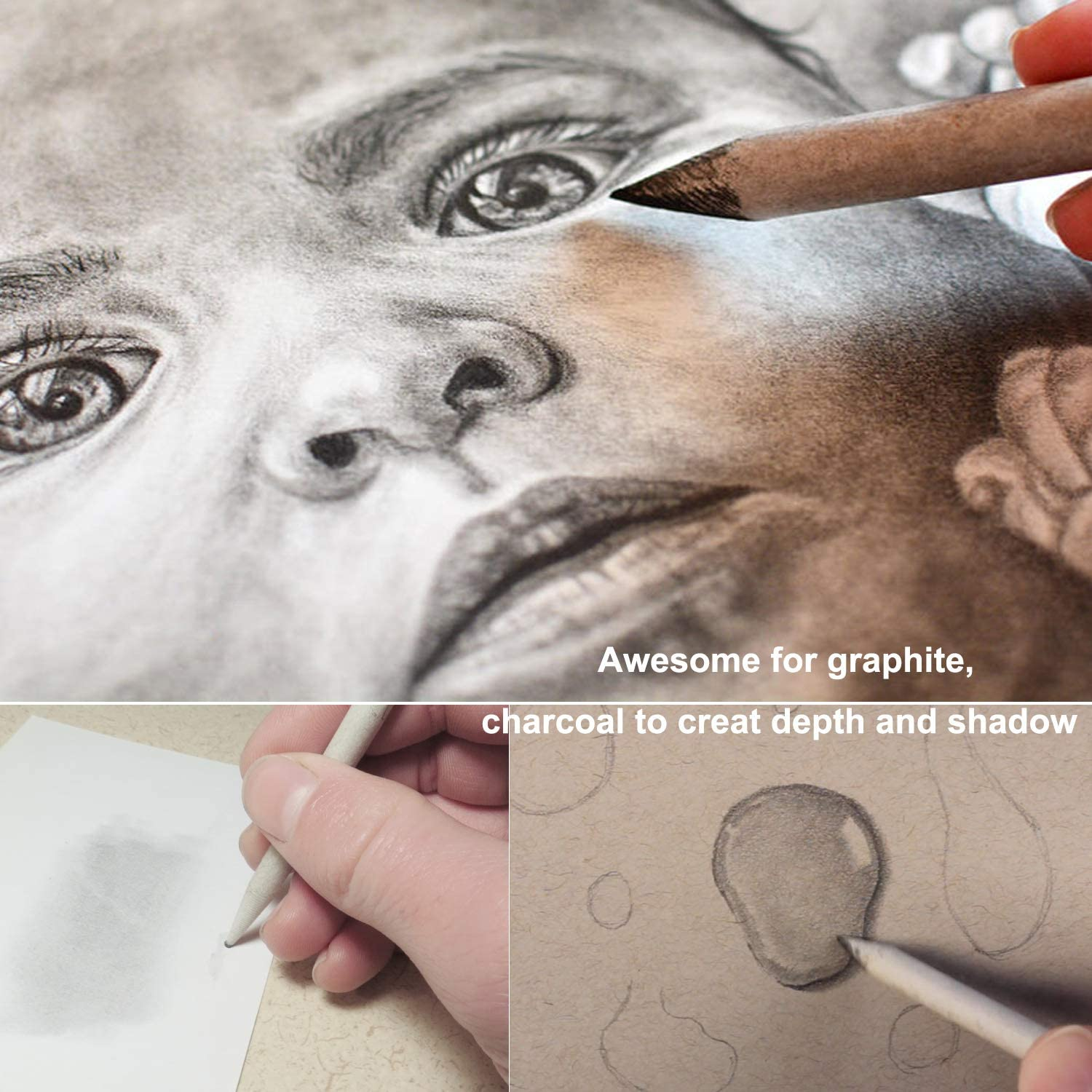 33 Pcs Blending Stumps Tortillions Set Sketch Drawing Tools Art Blenders with Sketch Sandpaper Pencil Sharpener, Pencil Extension Tool, Drawing Kneaded Eraser Sponge Sketch for Student Sketch Drawing