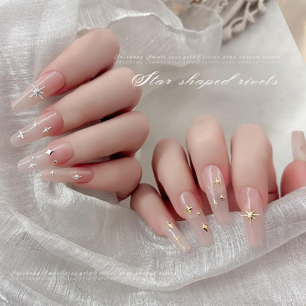 Star Cross Nail Charms - Y2K Nail Star Charms Art - 2 Boxes Silver and Gold Cross Nail Art - Metal Nail Decoration Set - Star Nail Plugs image number 3