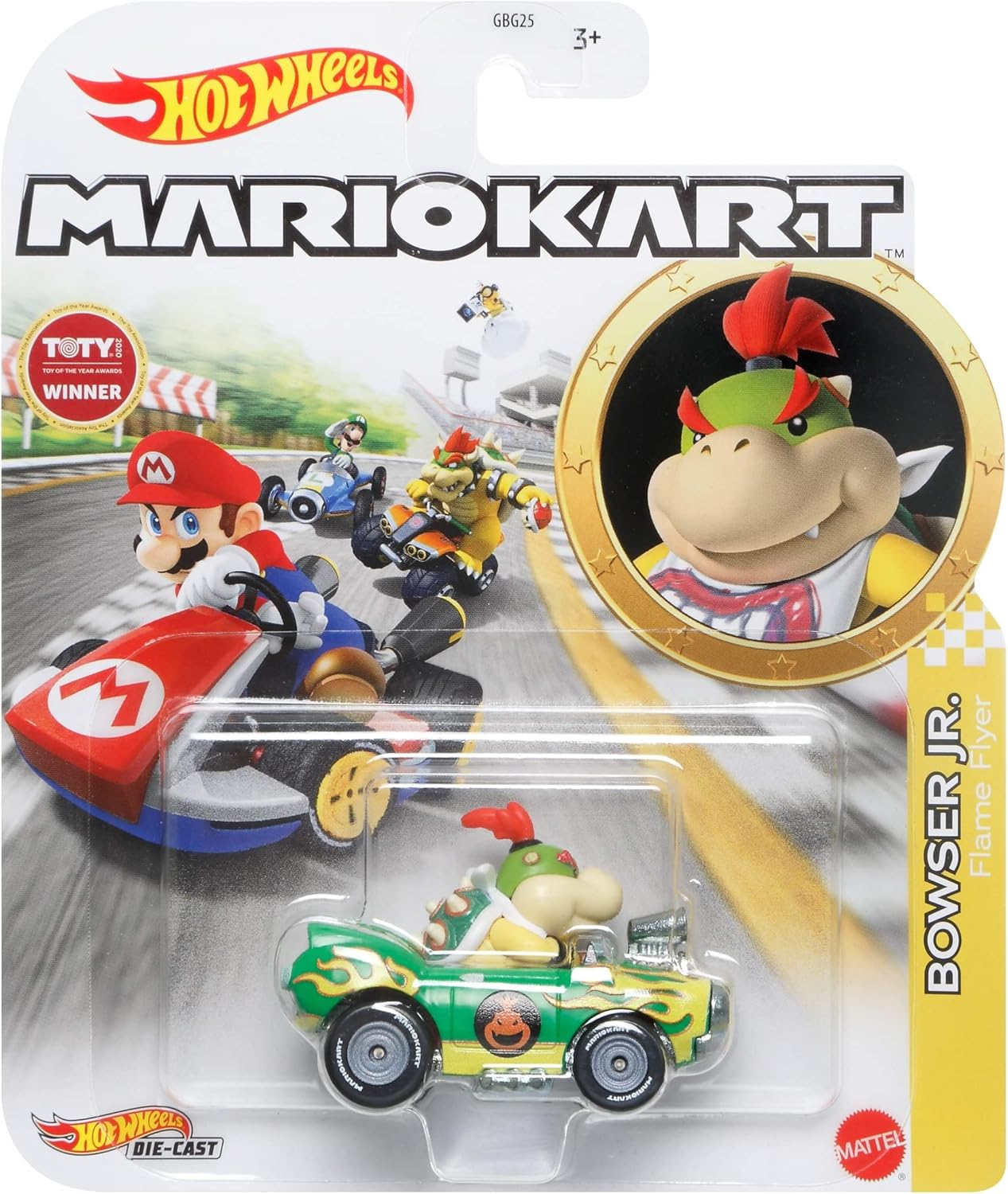 Mattel Hot Wheels Mario Kart Bowser Jr. Flame Flyer Kart Diecast Collectible Model 1:64 Scale 5 Cm Long Multicolor Unisex Children'S Toy Car image number 3