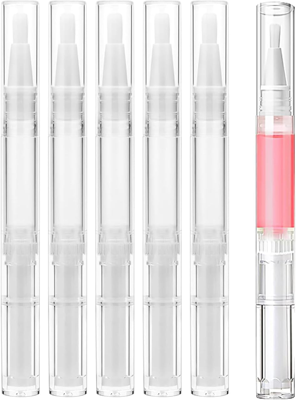 Zhooooonglf Transparent Twist Pens Empty with Brush 6Pcs 5Ml Cuticle Oil Bottles,Cuticle Oil Pen Nail Oil Pen Brush Cosmetic Lip Gloss Container Applicators image number 3
