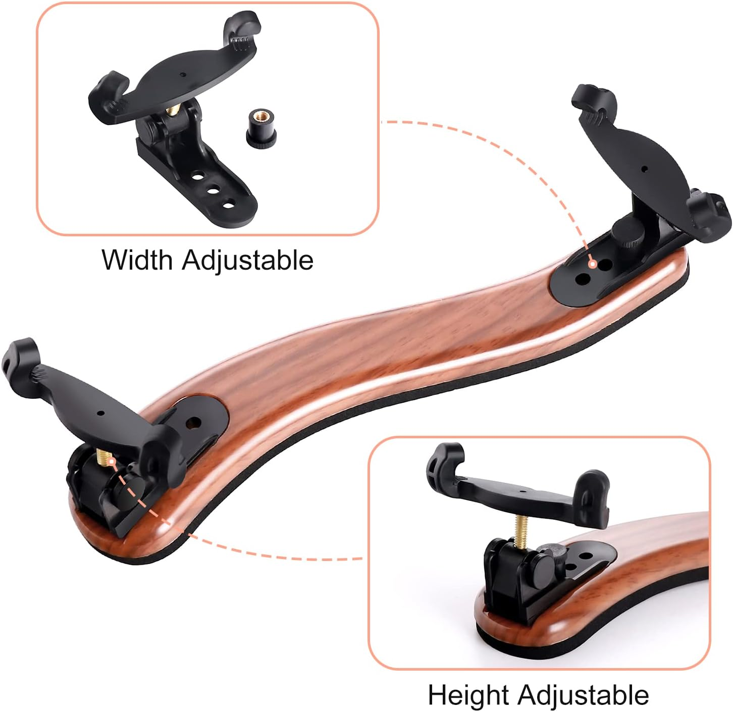 SUEWIO Violin Shoulder Rest for 1/2 Size, [Imitation Wood Grain] Violin Shoulder Rest with Comfortable Foam Pad & Height Adjustable Feet - Classic 3/4-4/4 image number 2