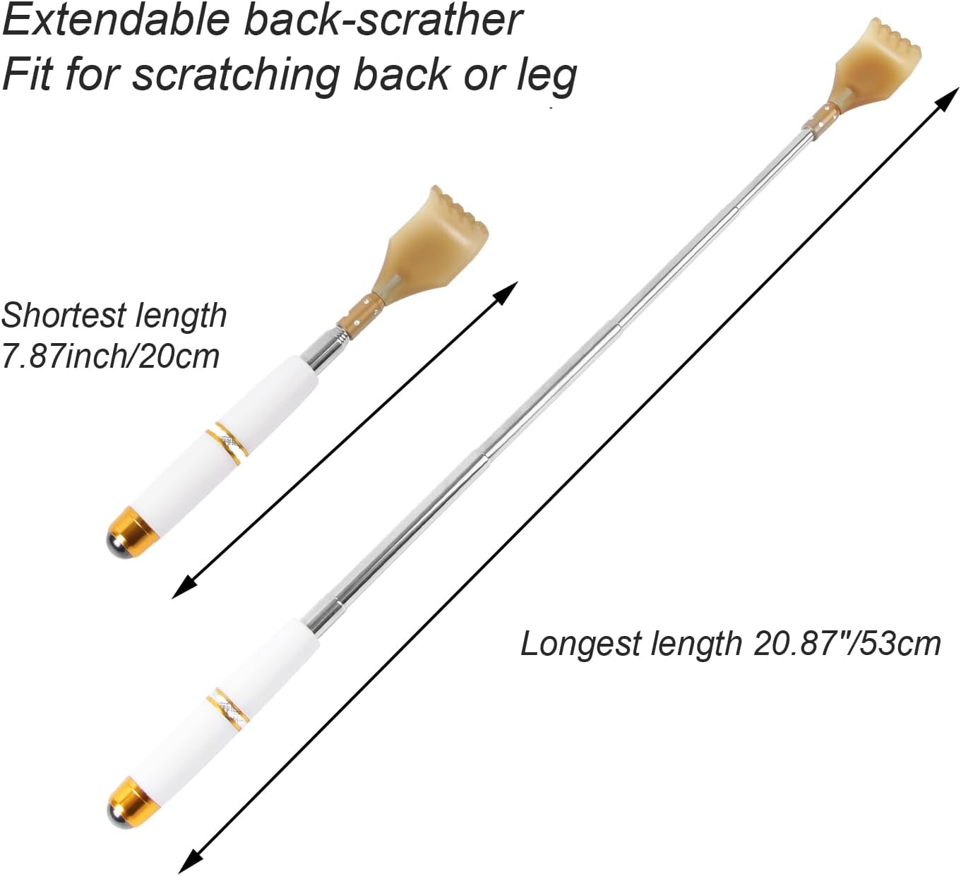 Back Scratcher for Adults, Portable Extendable Stainless Steel Telescoping Back Massager for Men Women Kids Itch Relief (20 to 53Cm) (White) - Brown image number 7