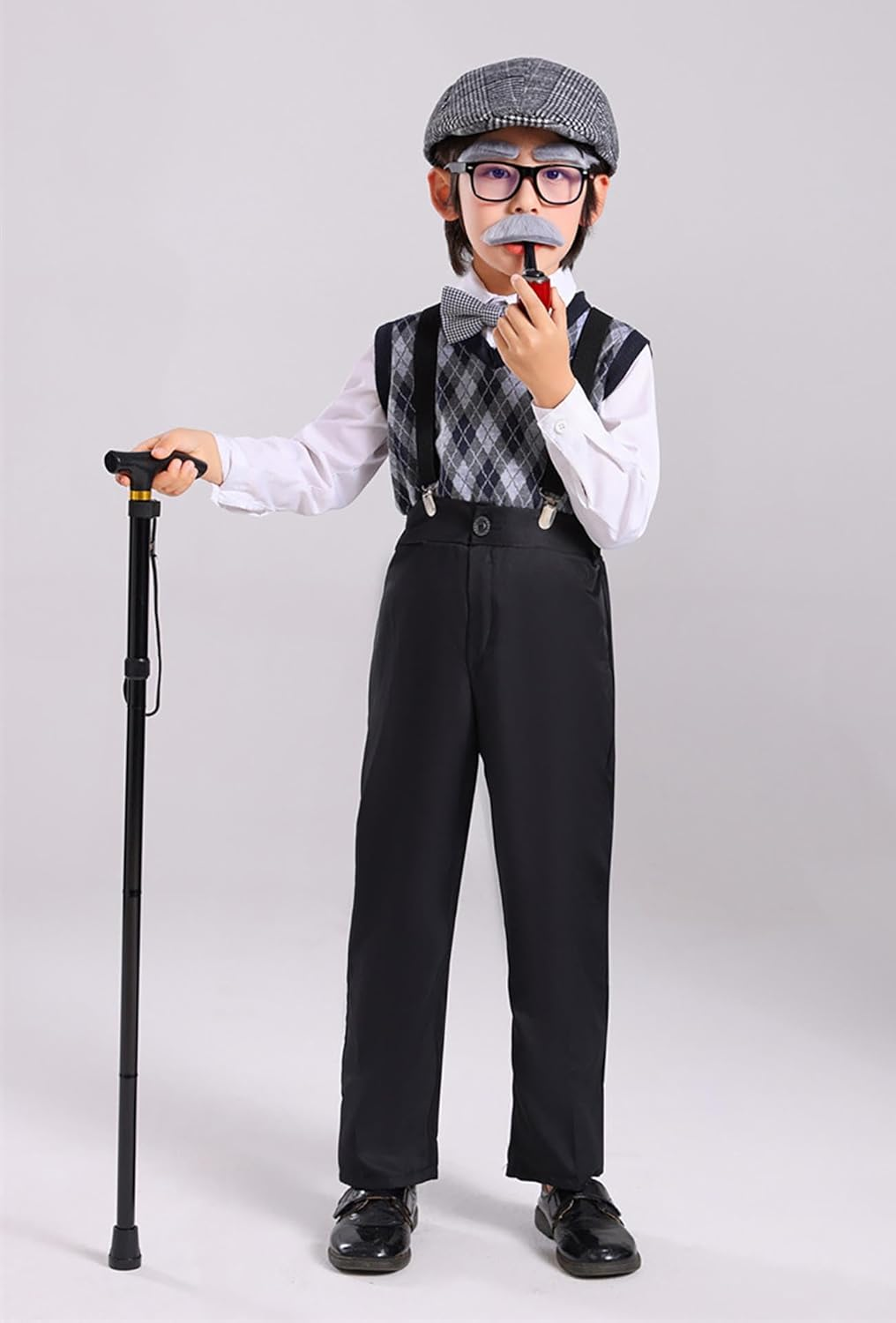 100 Days of School Old Man Costume for Boys Grandpa Old Person Sweater Vest Old Lady Costume for Kids