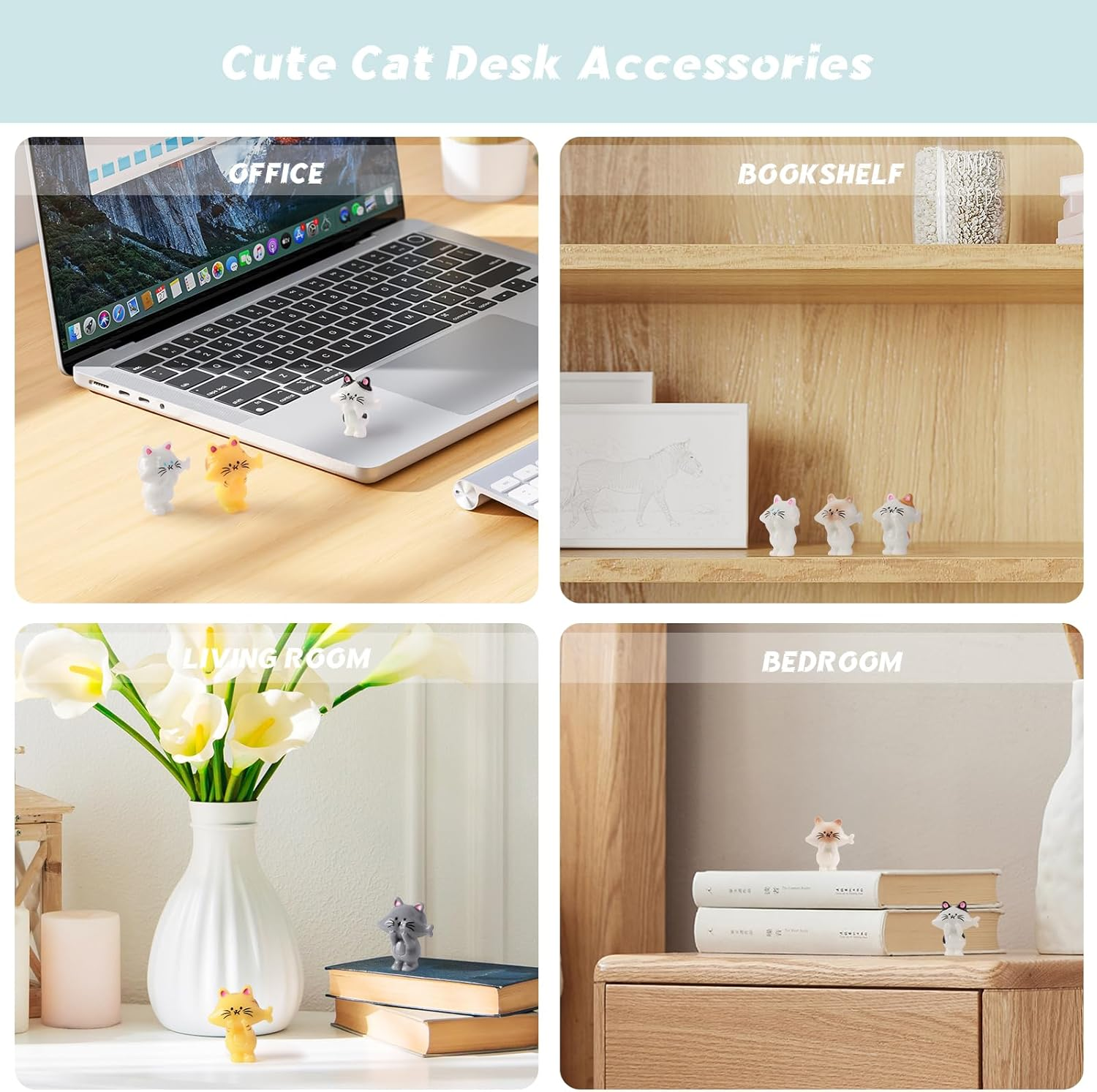 YGMONER Set of 6 Cute Mini Cat Eats Fish Car Dashboard Decorations Funny Car Decor Kawaii Car Interior Accessories for Women Gifts image number 4