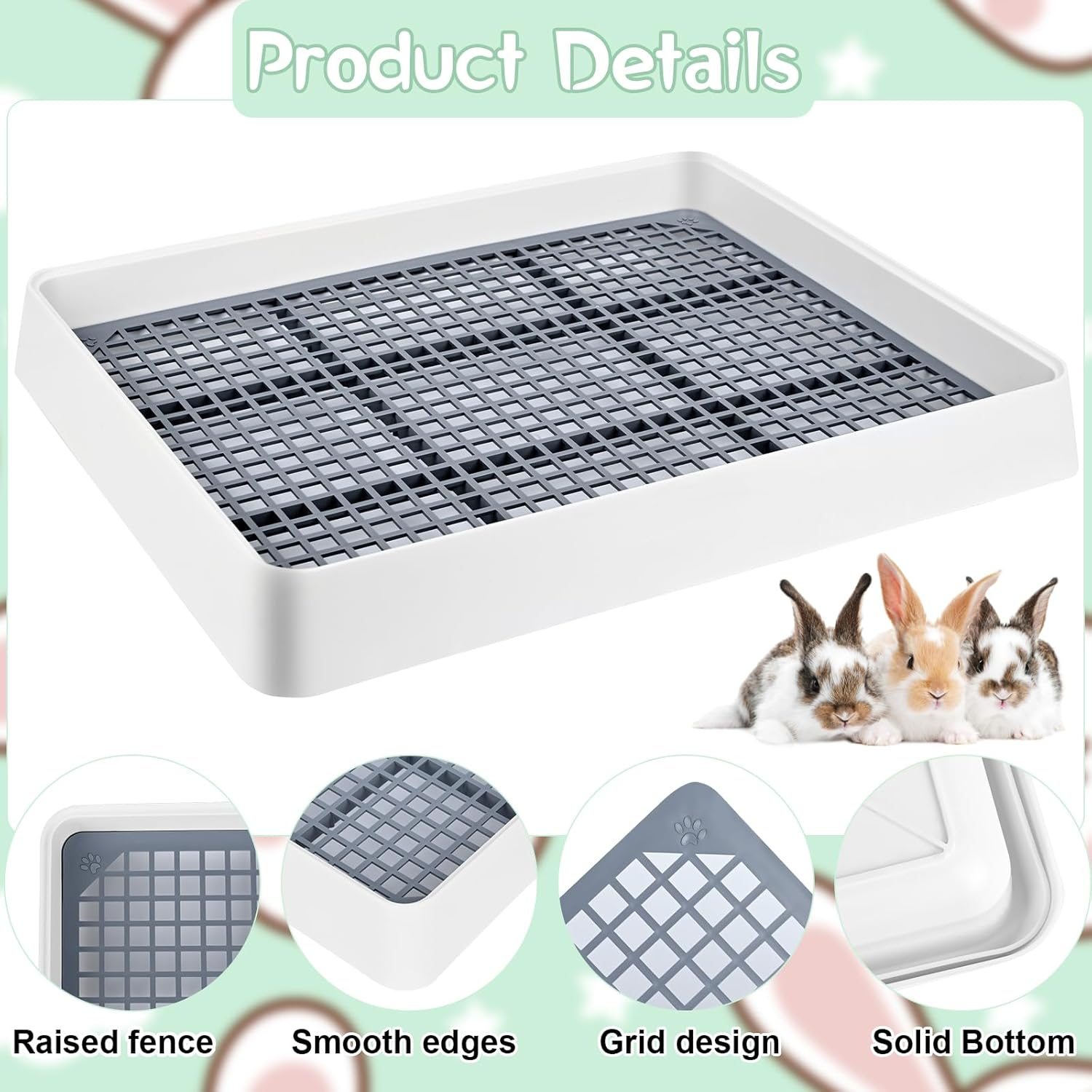 2 Pack Large Rabbit Litter Box with Small Broom and Dustpan Rabbit Litter Pan for Cage Bunny Litter Box Grate Restroom Rabbit Litter Tray Rabbit Toilet - 15 X 12.2 X 2.6 Inches