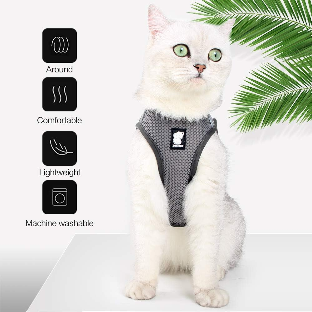 Dotoner Cat Outdoor Walking Harness Set, Pet Vest Cat Harness Breathable Mesh, Adjustable Reflective Cat Chest Straps with Escape Proof Buckle (L (Pack of 1), Grey) image number 5