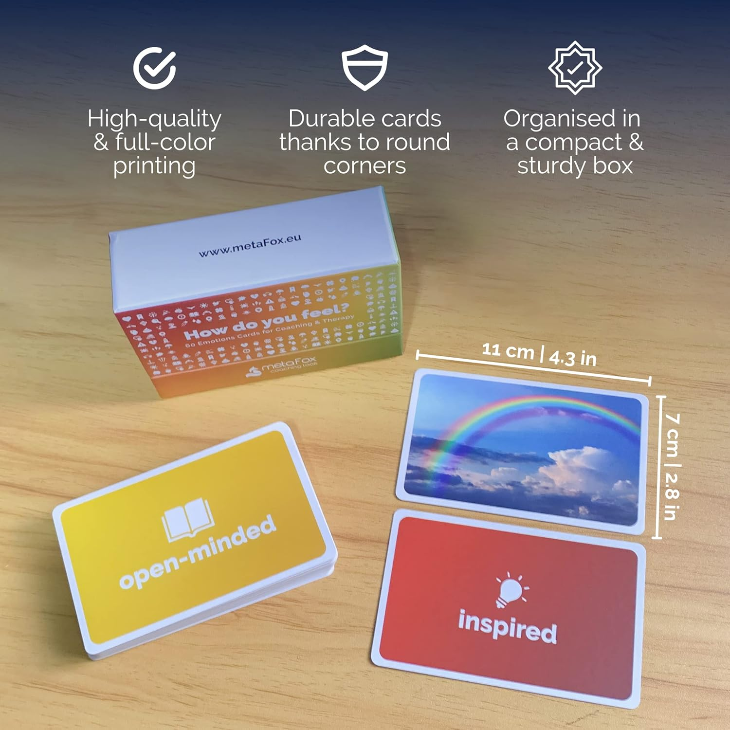 Metafox Emotions Cards | How Do You Feel? | 60 Pleasant & Unpleasant Emotions & 8 Methods Cards | for Emotional Intelligence, Coaching & Therapy - English image number 2