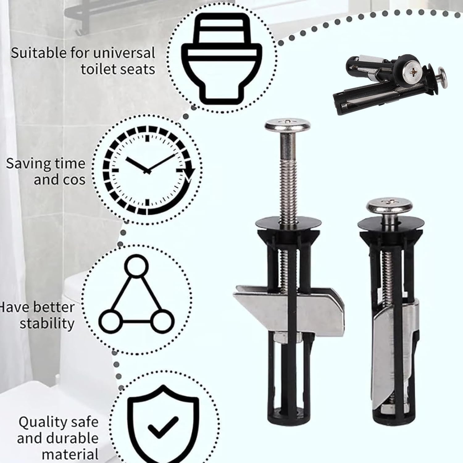 4 Pack Toilet Seat Screws Replacement Kit, Funcyboo Universal Toilet Seat Screws Heavy Duty Toilet Seat Fastener with Nuts and Metal Washers Toilet Hardware Replacement for Top Mount Quick Release