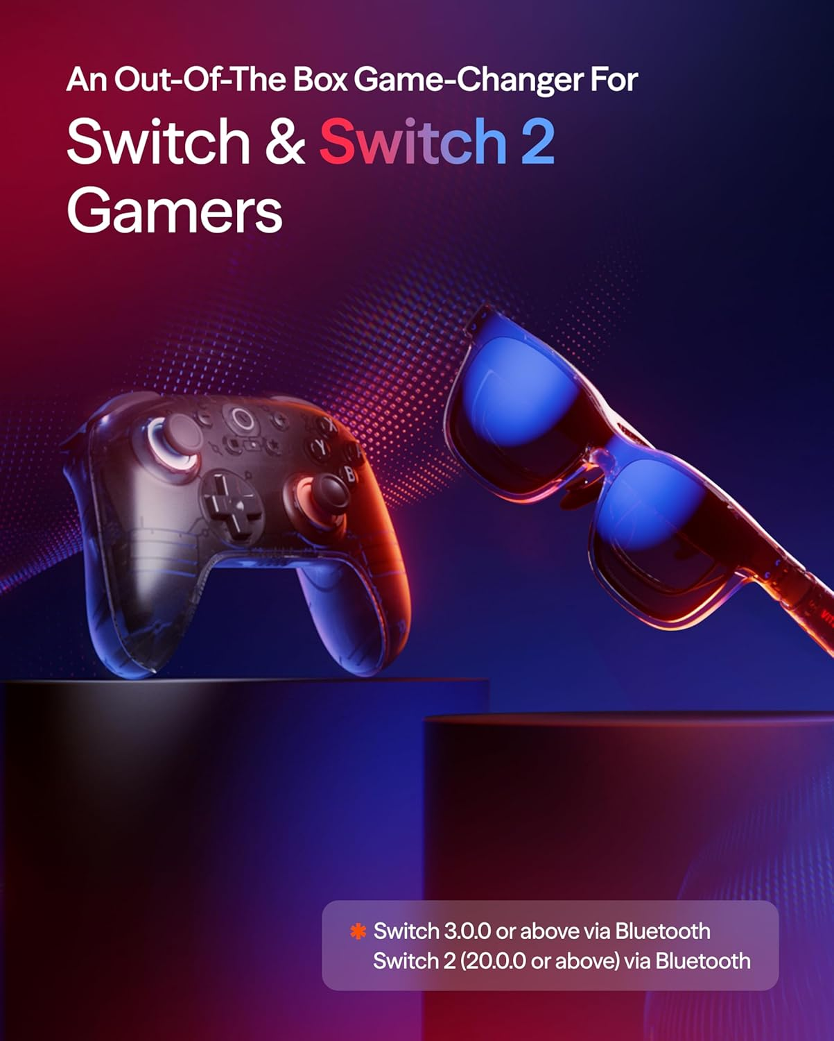 VITURE &times; 8Bitdo Ultimate 2C Bluetooth Gaming Controller for Switch & Switch 2 | 6-Axis Motion Control | Hall Effect Joysticks | Rumble Vibration | Turbo Function | Wake on Shake | Smoky Translucent