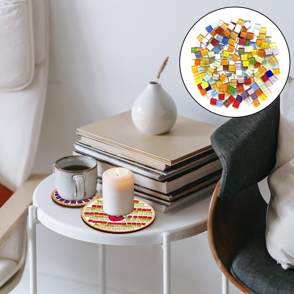 BEZANU Mosaic Pieces, 200PCS Mixed Glass Mosaic Tile for Crafts, Mosaic Sticker Poster, Jewelry Making (0.4In) image number 4