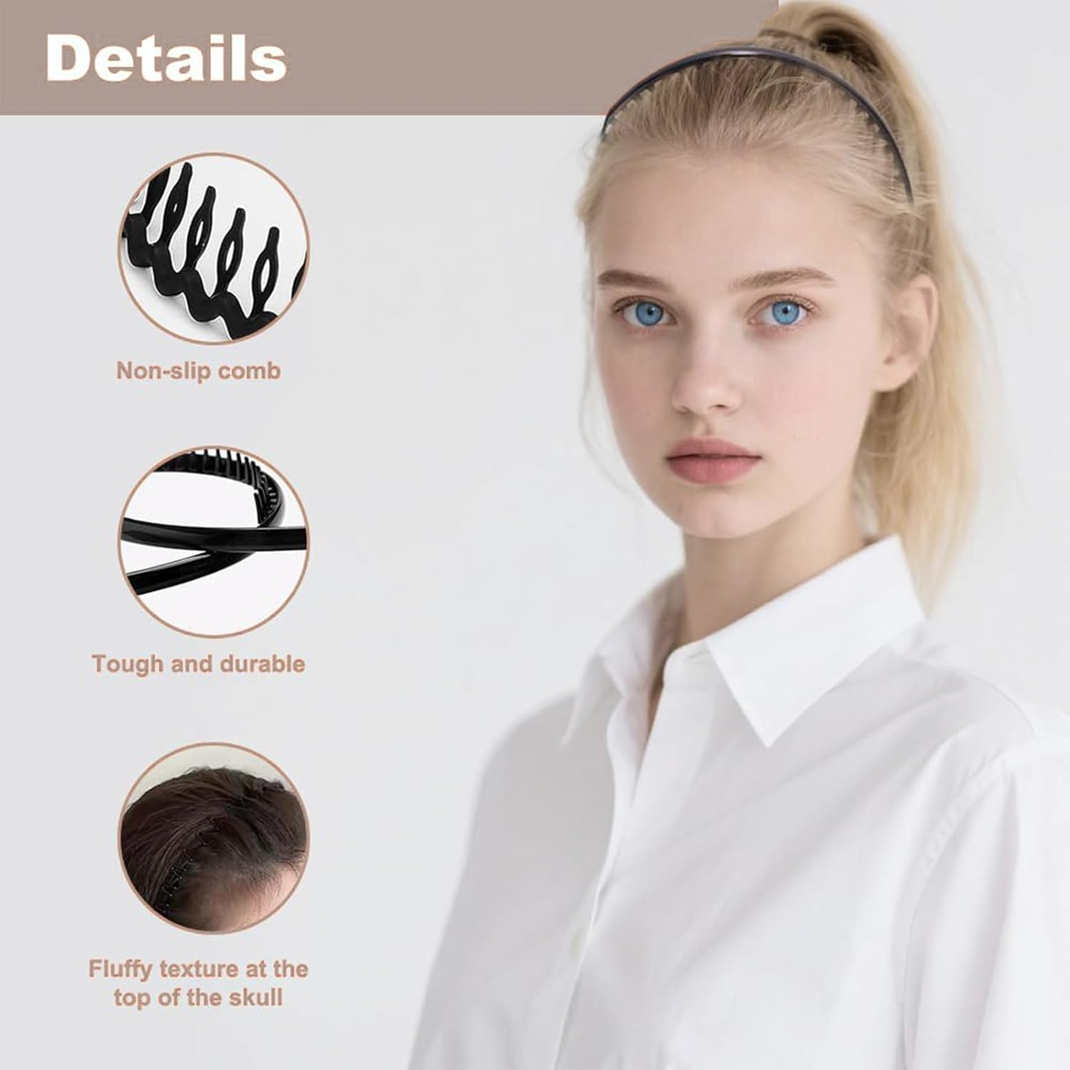 Xanthelle Hairbands for Women, Zigzag Headband for Men, Non-Slip Headband with Spikes, Plastic Headband for Women and Men image number 2