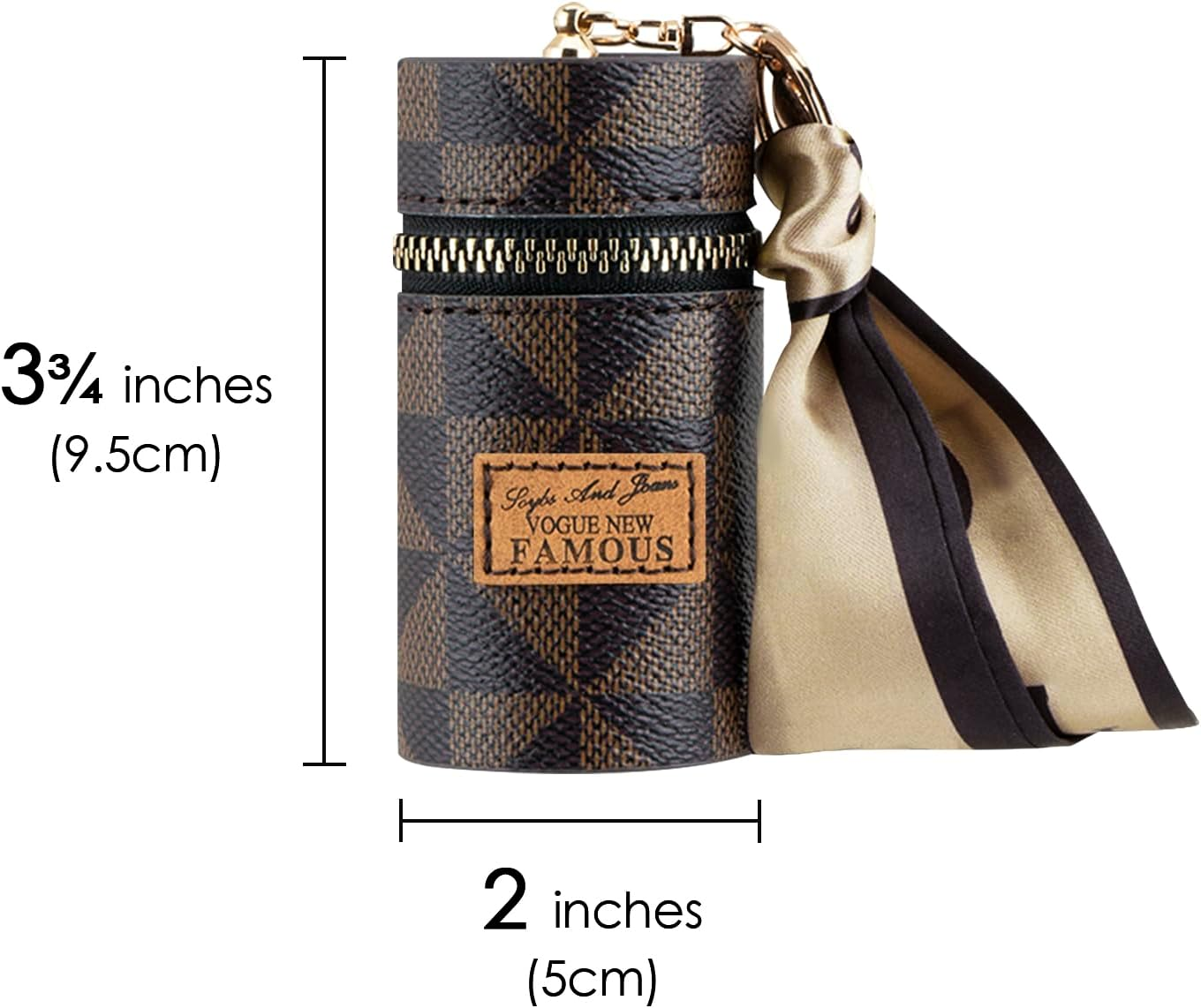 Adorila 2 Pack Lipstick Organizer, Leather Lip Gloss Bag with Keychain, Portable Mini Lipstick Case for Purse, Brown+Pink image number 5