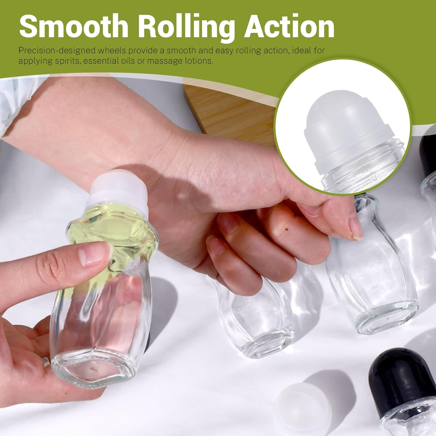 Huakaile 4 Pieces 50 ML Empty Glass Roller Bottles, Leak-Proof Refillable Roller Ball Applicator Containers with Black Lid, Roll on Bottles with Plastic Roll Ball for Massage Oils image number 3