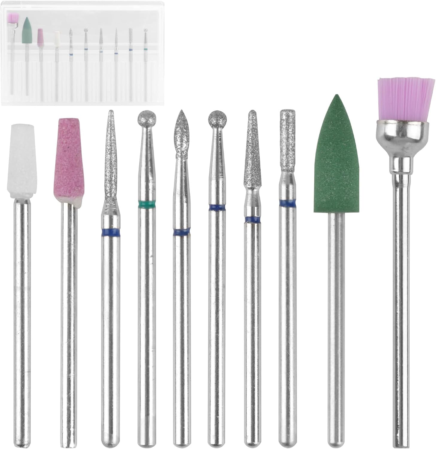 10 Pcs Nail Drill Bits Set, Tungsten Carbide Diamond Nail Drill Bits for Electric E-File Manicure Pedicure Tools, Acrylic Gel Nails Cuticle Remover Kit