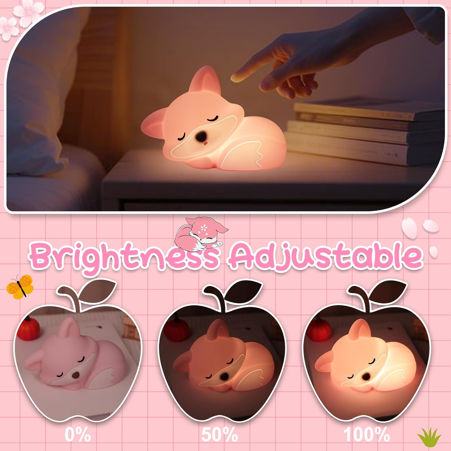 Okayera Fox Lamp, Squishy Fox Silicone Lamp for Children, Auto-Off Rechargeable Dimmable Night Light, Creative Gifts for Breastfeeding, Children'S Room, Baby Girls, Women, Toddler image number 1