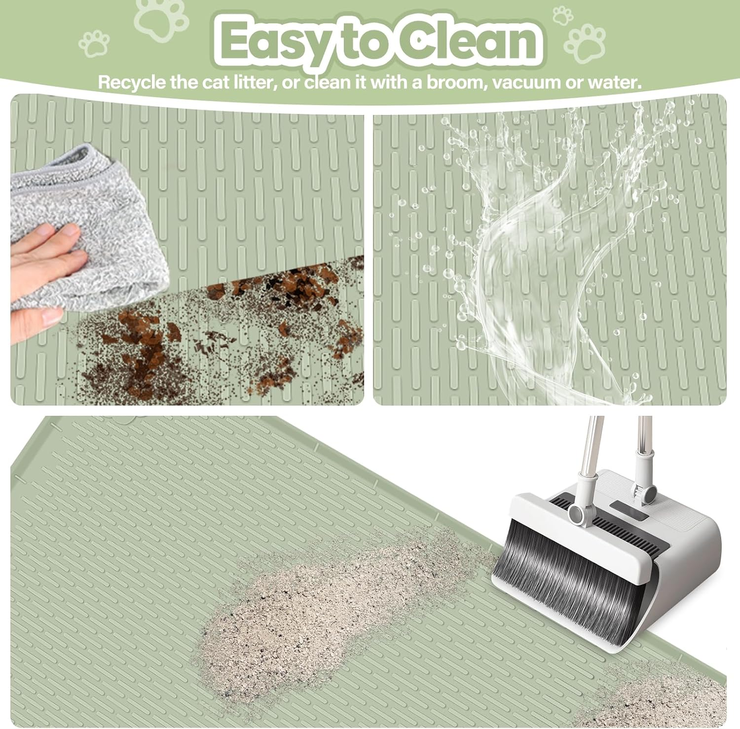 Cat Litter Mat, Extra Large 86.4 X 56CM Silicone Mat Litter Trapping Mat for Scatter Control, Soft on Kitty Paws, Easy to Clean (Light Green) image number 3