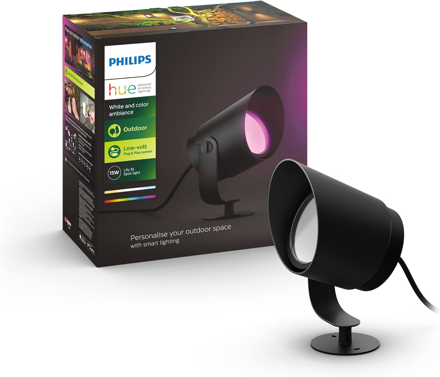 Philips Hue Lily XL White and Colour Ambiance LED Smart Outdoor Spotlight image number 2