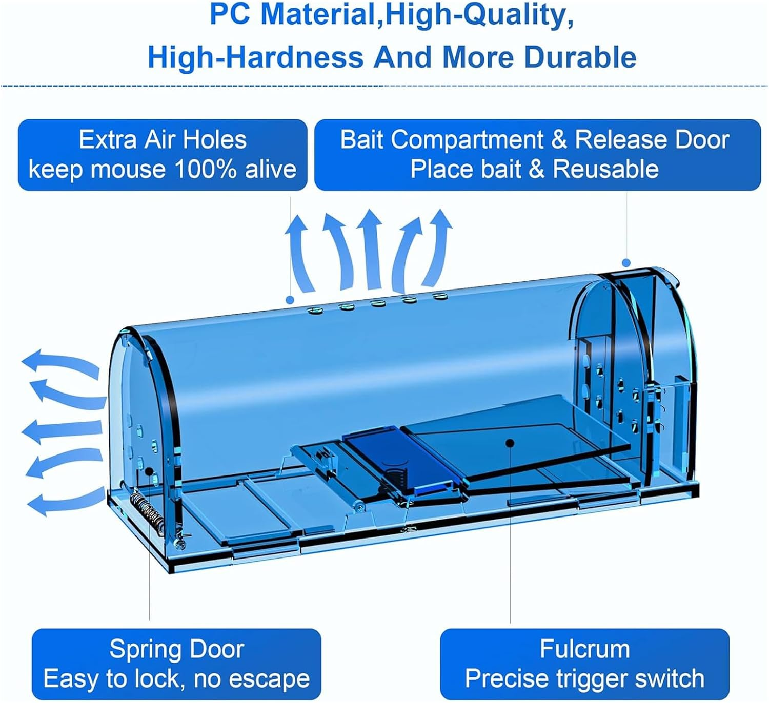 Weidllys Humane Mouse Trap | Catch and Release Mouse Traps That Work | Mice Trap No Kill for Mice/Rodent Pet Safe (Dog/Cat) Best Indoor/Outdoor Mousetrap Catcher Non Killer Small Capture Cage (Blue) image number 4