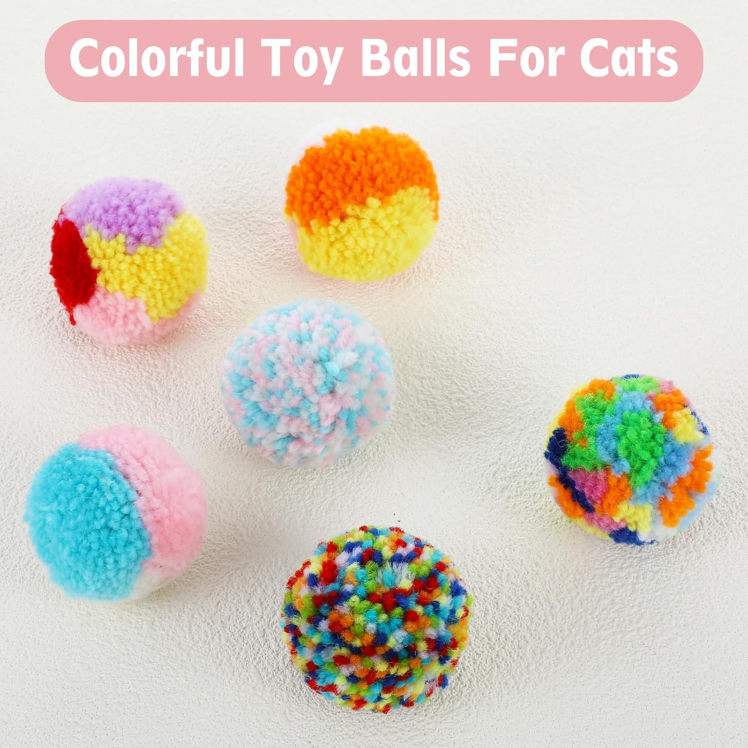 Bremorou Pack of 6 Colorful Cat Pom Pom Balls - Cat Ball Toy - Rainbow Cat Toy Balls - Christmas Cat Ball - Soft Cat Ball - Interactive Training Play Ball for Cats image number 4