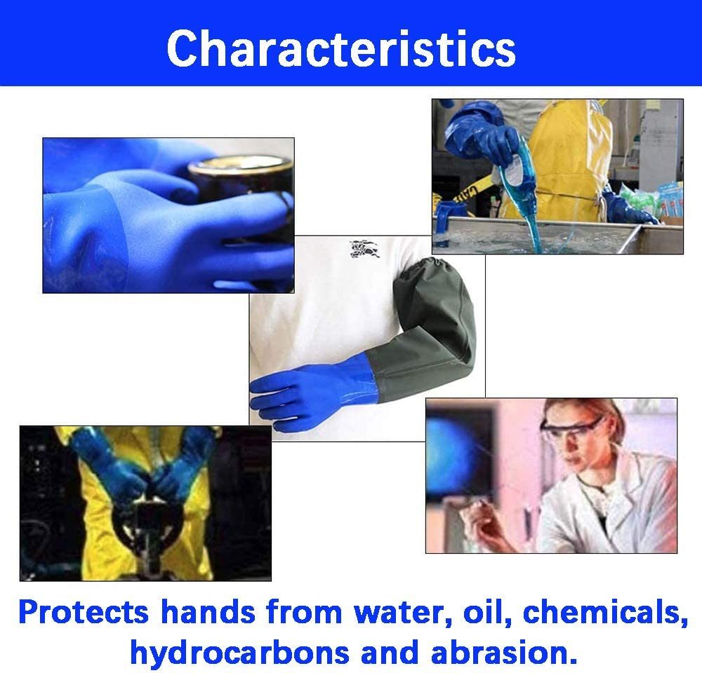 Long Waterproof Rubber Gloves, Pond Gloves, 28&rdquo; Shoulder Length Insulated PVC Coated Chemical Resistant Gloves Reusable, Resist Acid, Alkali & Oil, Machinery, Industry, Fishery, Aquarium Gloves image number 5