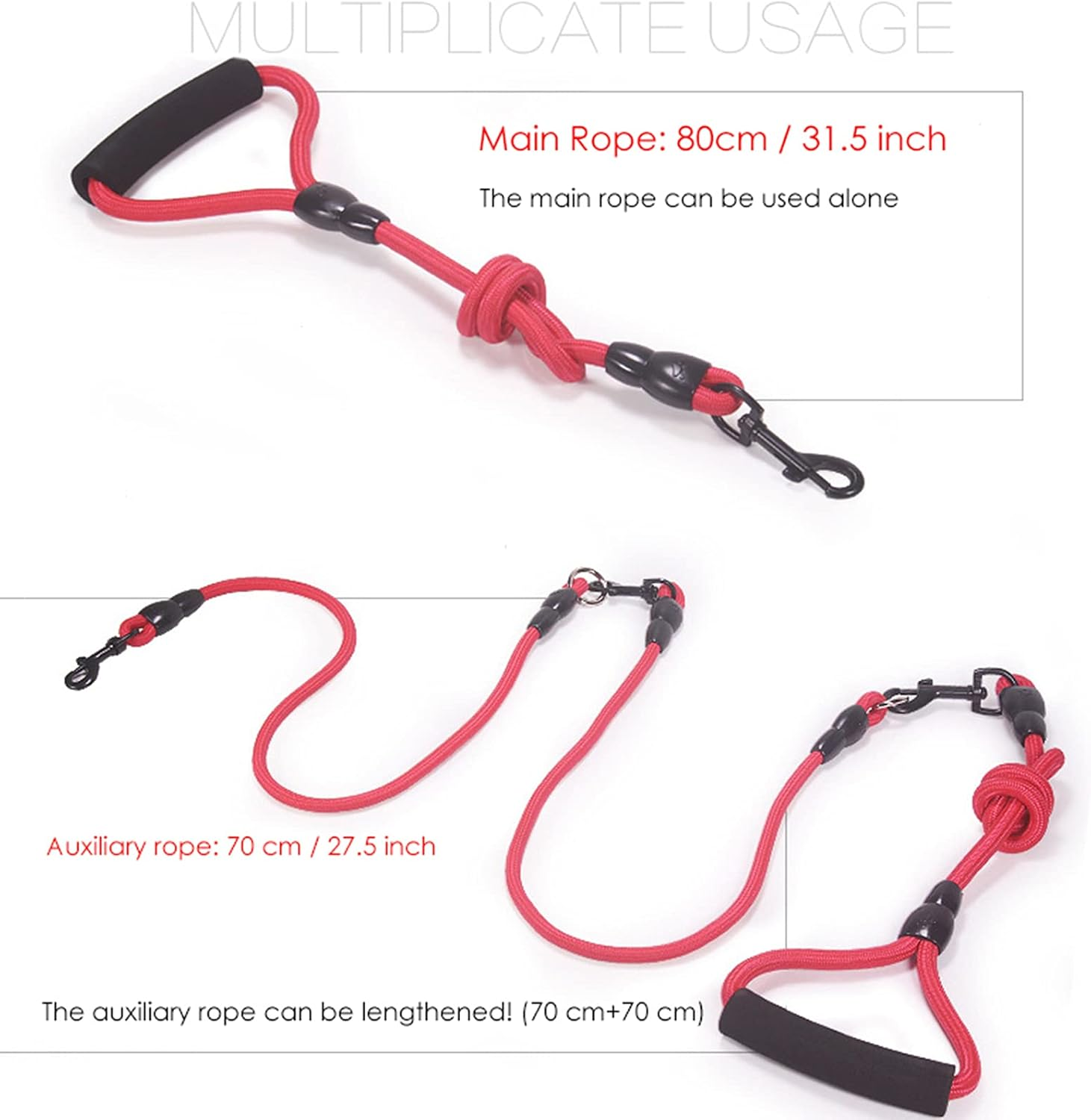 Dog Double Leads Nylon Dog Lead Splitter No Tangle Dual Leash Coupler Lead Two Dogs 1 Pcs (80 Cm + 70 Cm) No Tangle 360&deg; Swivel Rotation Dual Strong Lead for 2 Dogs for Dag Walking and Training image number 4
