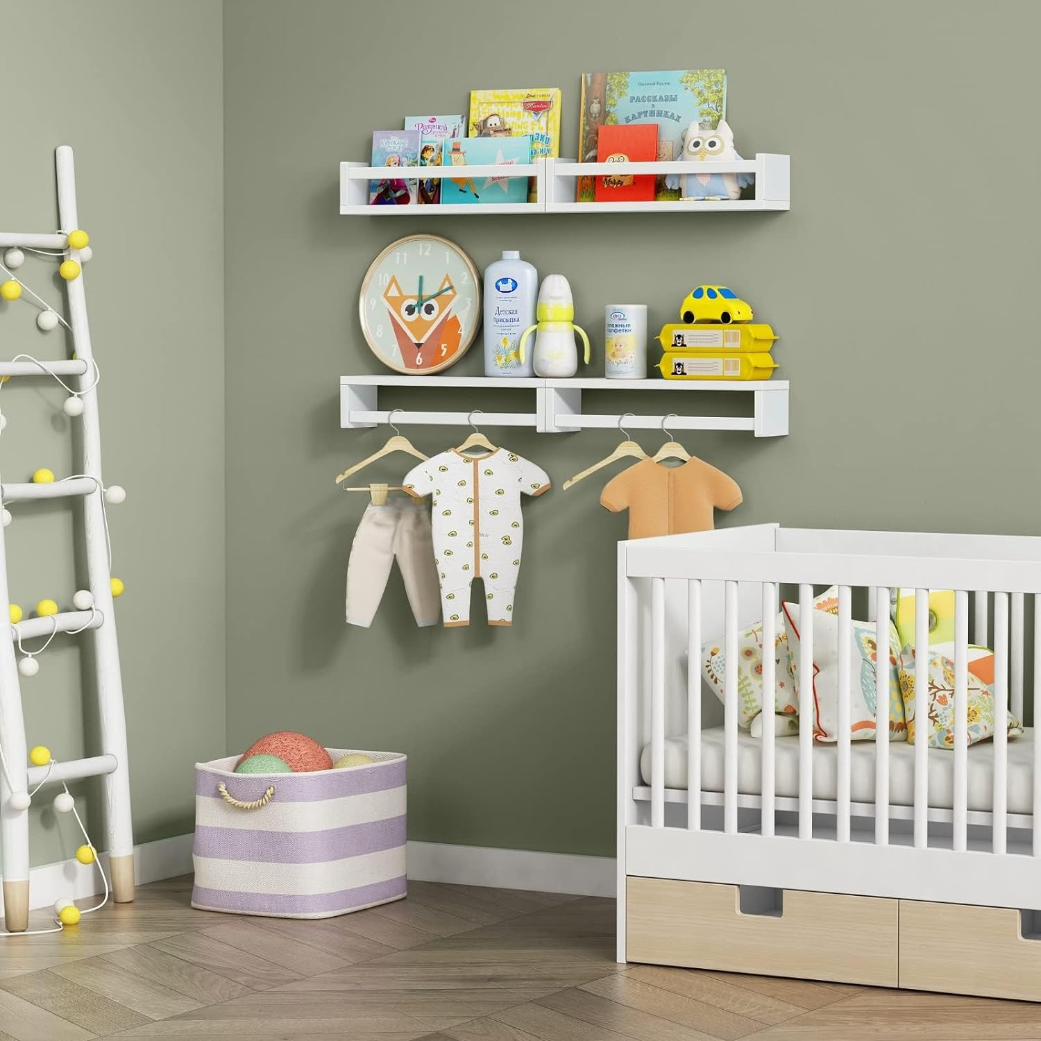 Omebel Floating Bookshelf, Wall Book Shelf Set of 4, Kids Bookshelf Storage Shelves for Baby Teen Boys Girls Bedroom Toy and Decor Storage Display Shelf Wall Mounted White image number 3