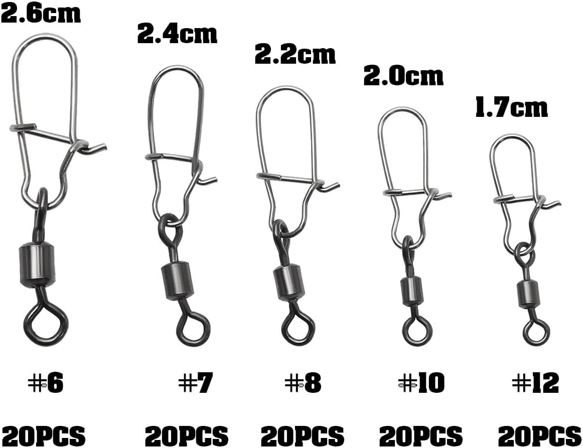 Emsea Set with 100Pcs/150Pcs Fishing Swivel Set Rolling Barrel Swivel with Interlock Snap Fast Spin Fishing Bait Line Connector Accessories for Freshwater Seawater Fishing Set A/B image number 2