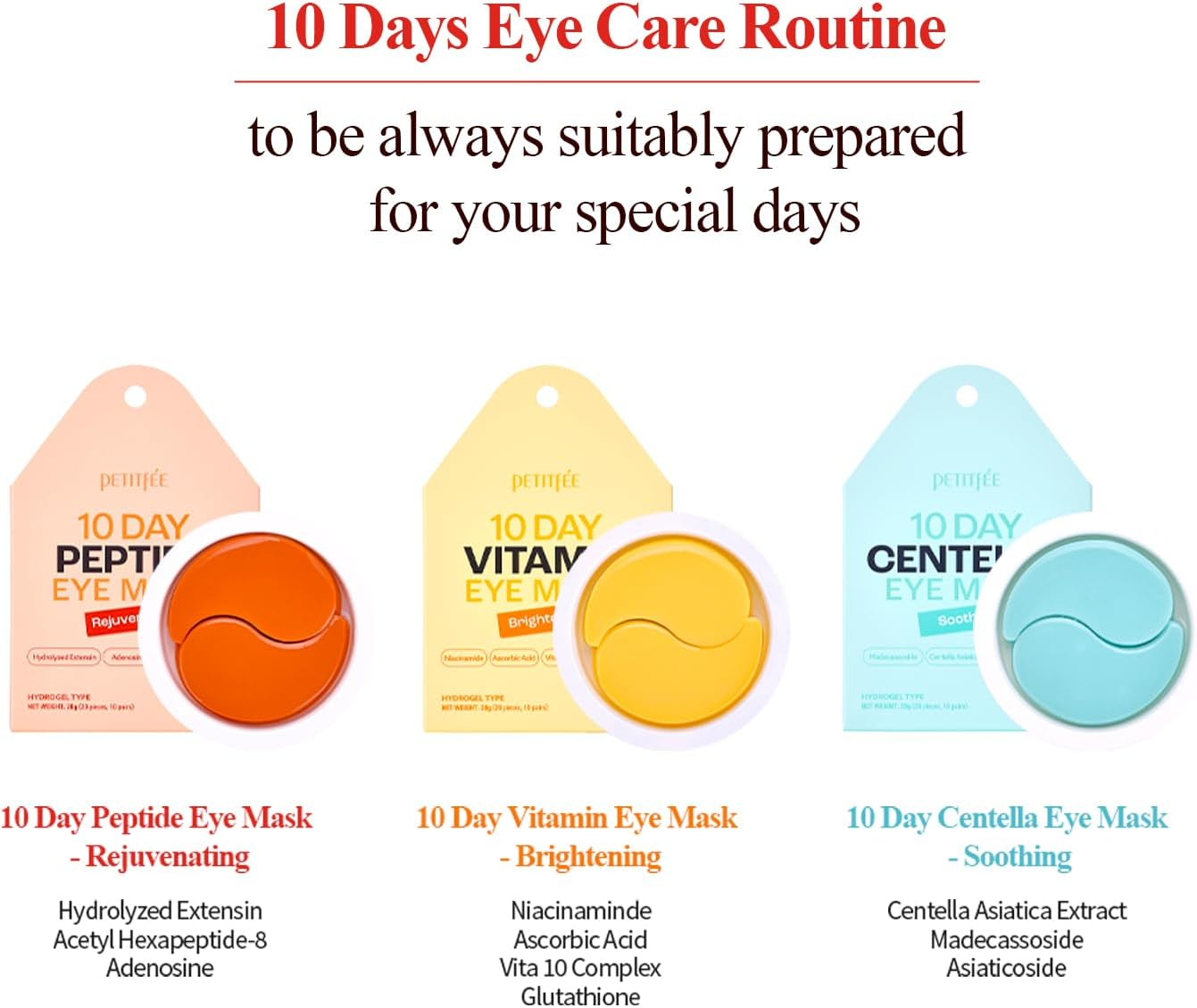 10 DAY Eye Mask Peptide 20Pcs (10Pairs) - Rejuvenating Eye Patch, Firming Eye with Hydrolyzed Extensin, Peptide, Adenosine, Travel Friendly, Lightweight image number 2