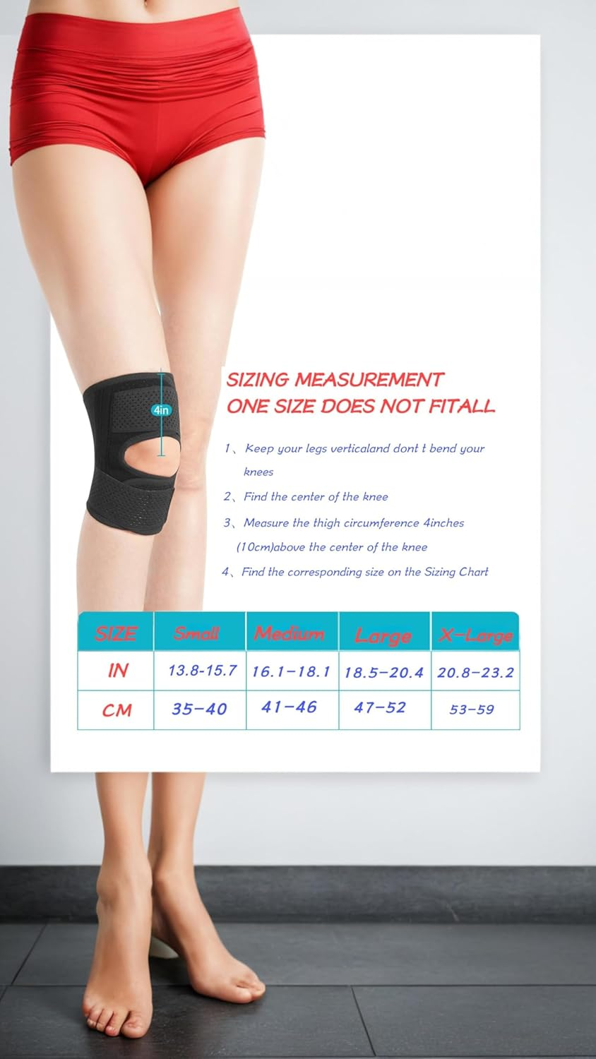 Honwor Breathable Knee Brace with Side Stabilizers - Relief for Meniscus Tear, ACL, Arthritis, and Joint Pain. Adjustable Support for Sports Injuries - Men and Women One Pcs|Black|Right. image number 2