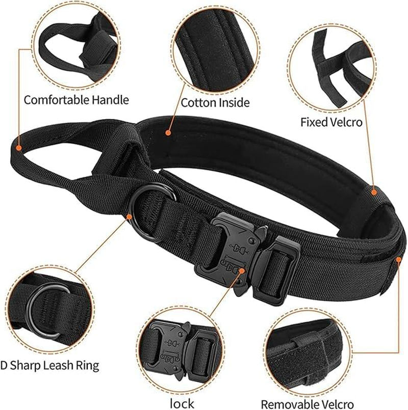 Tactical Dog Collar Military Training Adjustable Nylon Dog Collar with Control Handle and Quick Release Heavy Metal Buckle for Medium and Large Dogs (Black) - Khaki image number 2