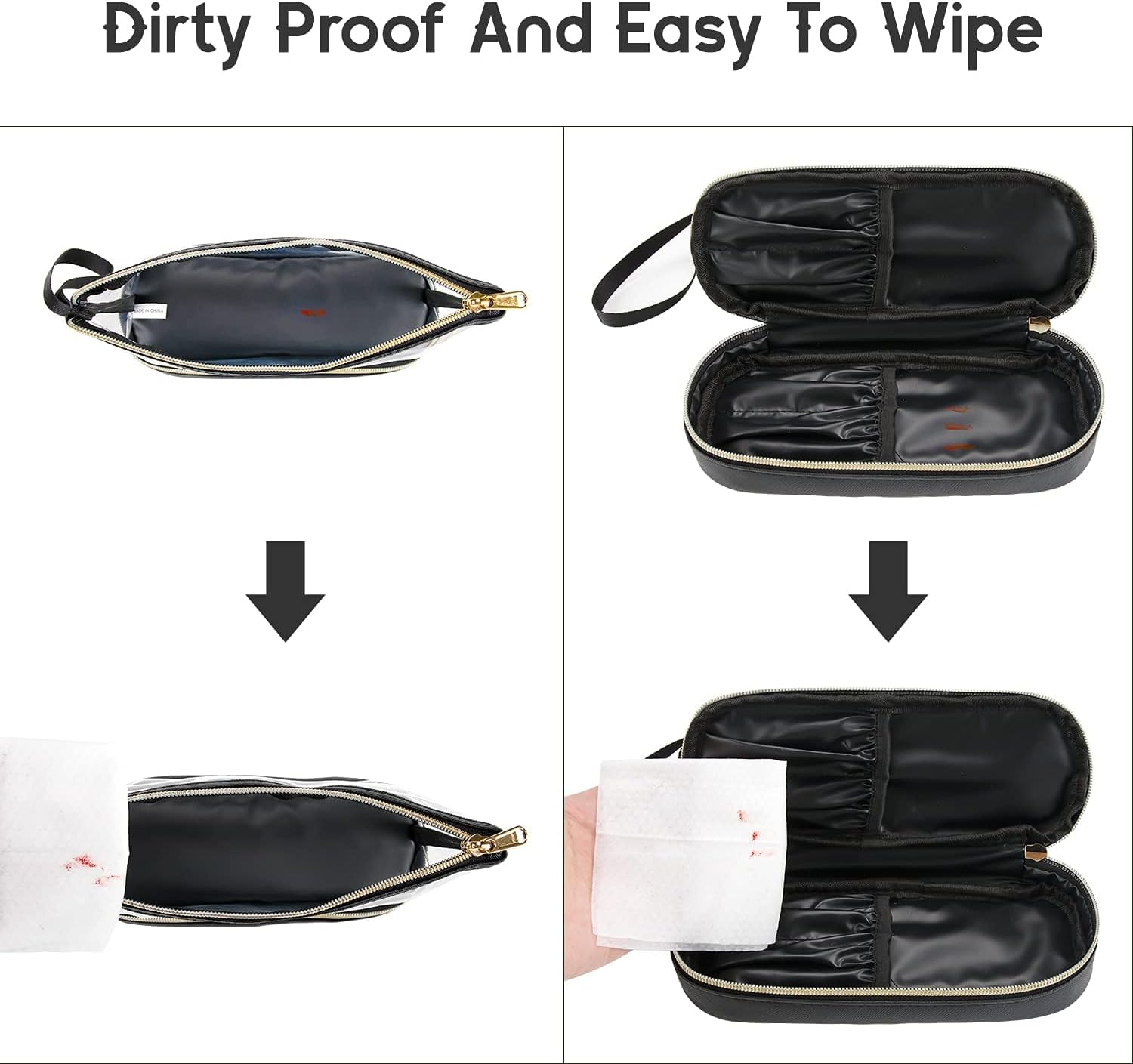 FACAICAI Travel Makeup Bag, Clear Cosmetic Bag Make up Organizer TSA Approved Toiletry Bag, Waterproof Pouch for Women Purse for Toiletries Accessories Brushes (Black) image number 5