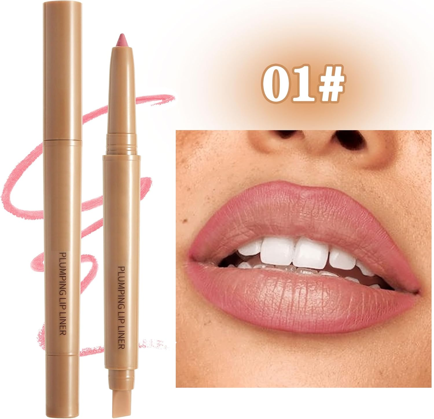 Erinde Matte Lip Liner Pencil with Brush, Rotating Lip Liner, Long-Lasting and Highly Pigmented, Smudge-Proof, Smooth Velvet Texture, Contour Your Lips, Vegan #01