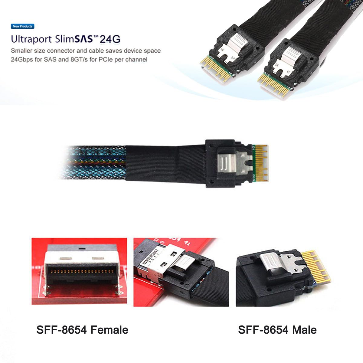 NFHK PCI-E Slimline SAS 4.0 SFF-8654 4I 38Pin Host to SFF-8654 Slim SAS Target Cable 40Cm image number 4