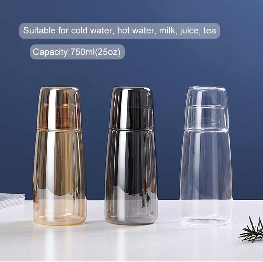 Yalucky Bedside Carafe and Glass Set, Water Carafe with Glass Cup for Nightstand Bedroom Guest Room, Mouthwash Bottle for Bathroom Kitchen 25Oz/750Ml (Transparent) - Amber image number 6
