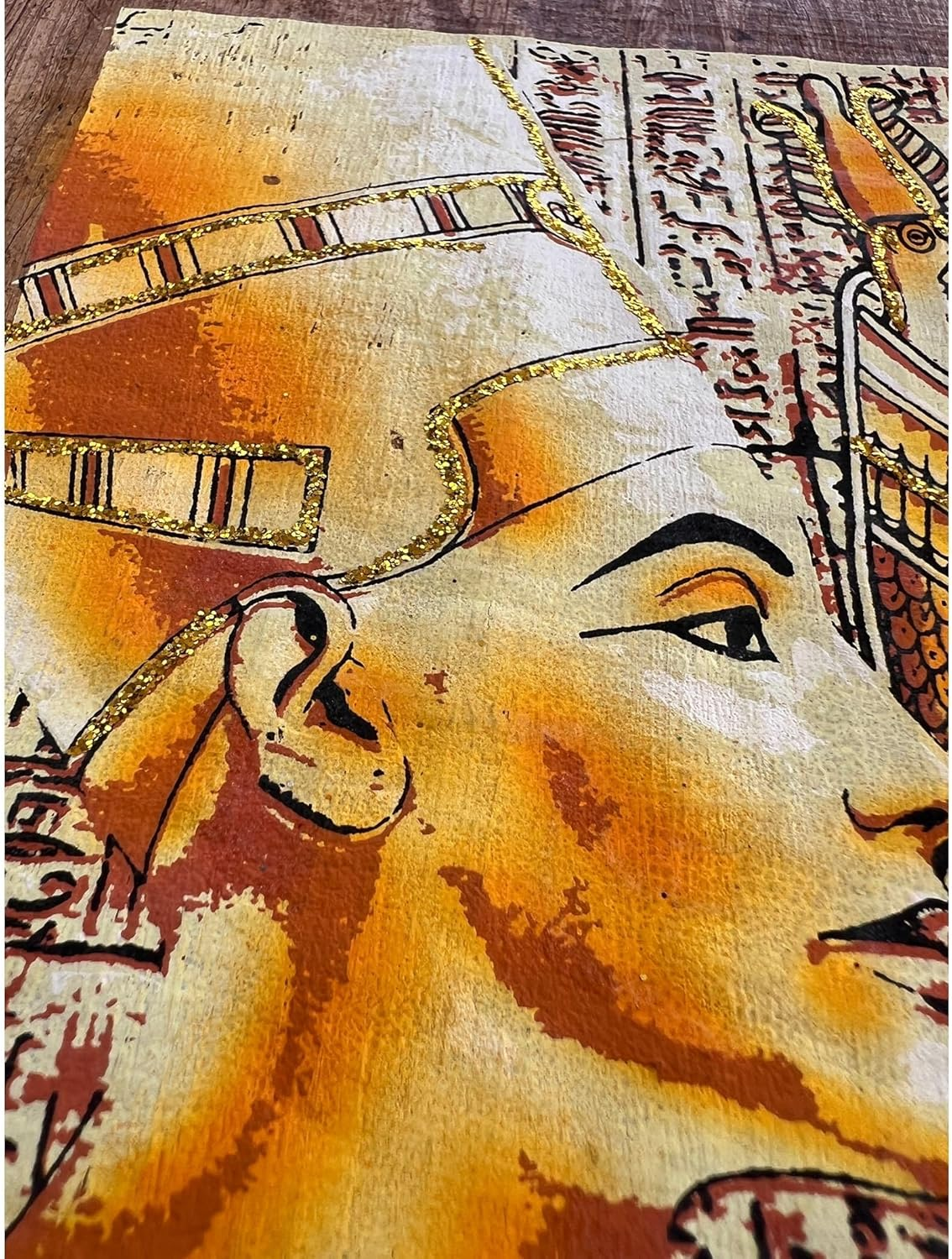 Nefertiti, Eye of Ra, Tutankhamun on Antiqued Papyrus, Glow in the Dark Vintage Painting - 17X13 Inches image number 6