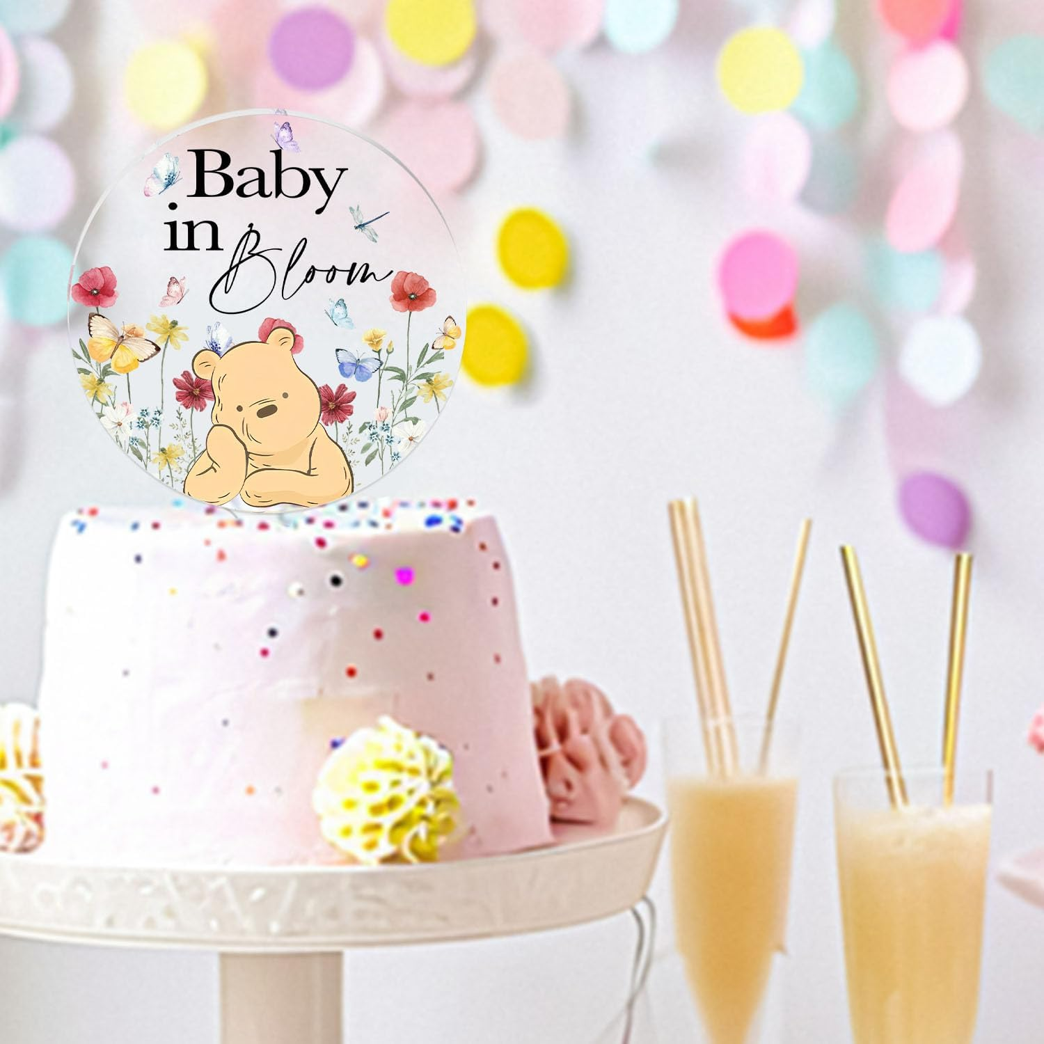 Baby in Bloom Cake Topper, Winnie Decoration Cake Topper, Baby Shower Party Decorations, Brial Shower Cake Decorations, Birthday Cake Toppers Supplies, Perfect for Birthday Wedding Party image number 1