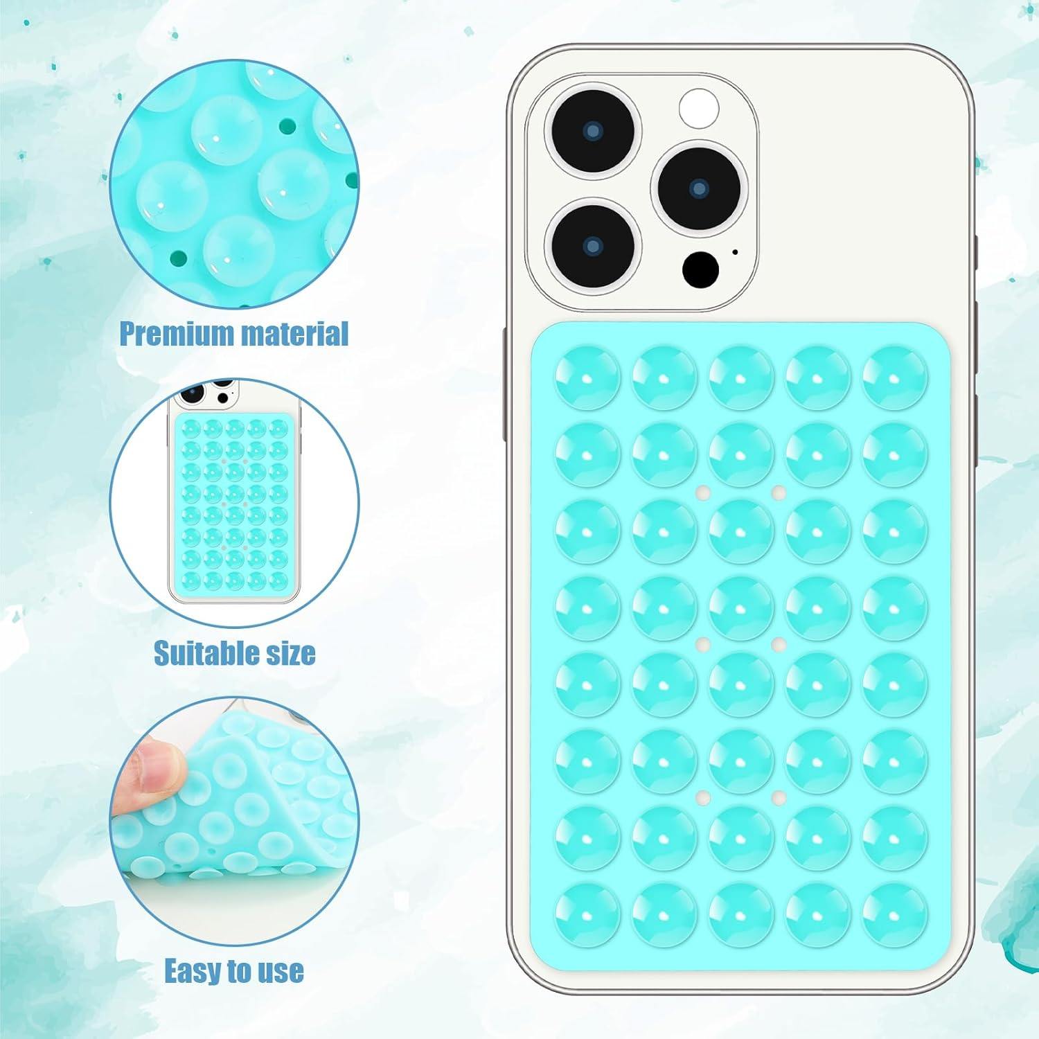 Silicone Suction Phone Case Mount, Double Sided Suction Cup Phone Pad Hands-Free Phone Holder, Silicone Phone Sticky Grip Fidget Toy Gift Compatible with Iphone Samsung Google Pixel (Lake Blue) - Transparent image number 4