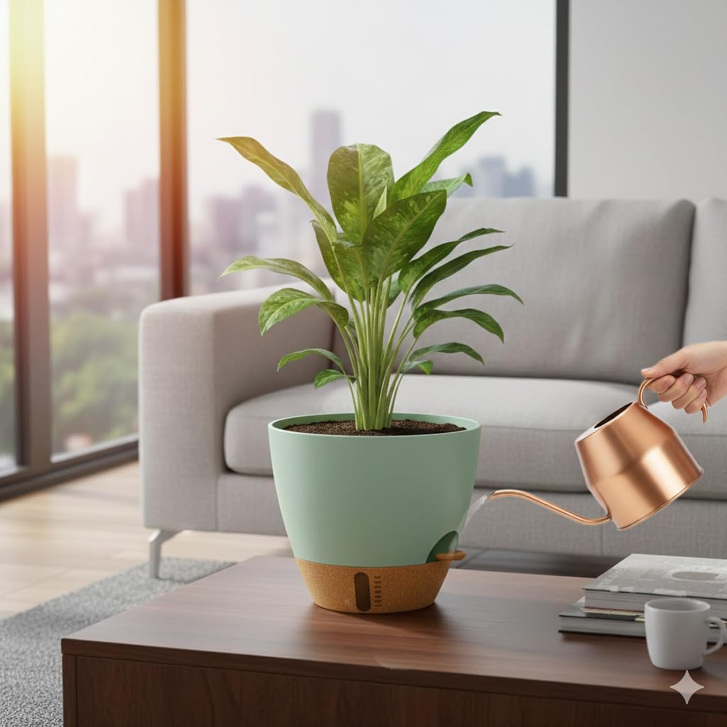 2 Pack 12 Inch Self Watering Plant Pots with Drainage Holes, Uv-Resistant Plastic Planters for Indoor Outdoor Plants, Modern Flower Pots with Tray (White)